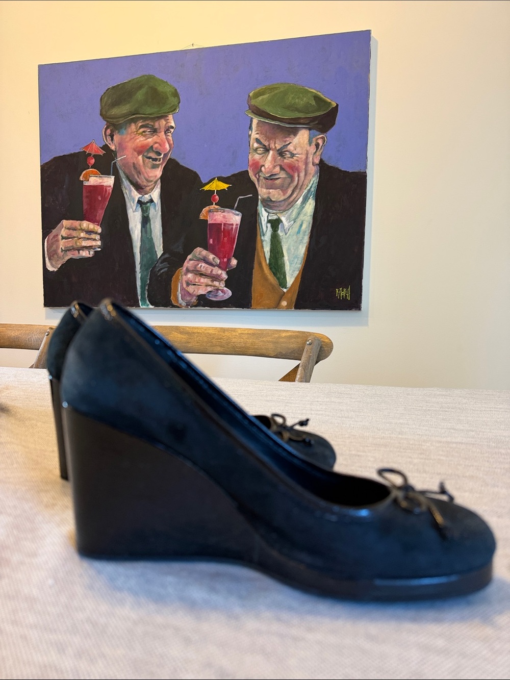 Coach Black Wedge Pumps with Bow Accent